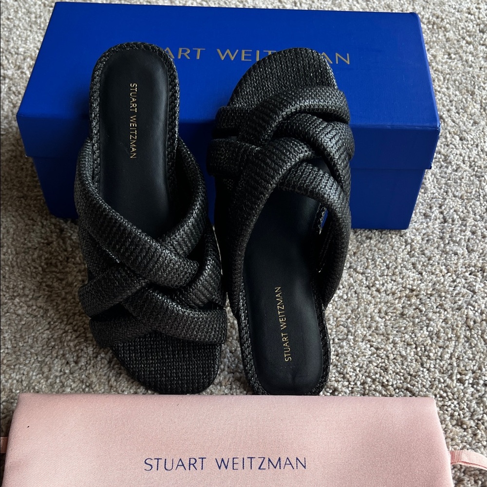 Stuart Weitzman Black Textured Sandals Size 6.5 NIB